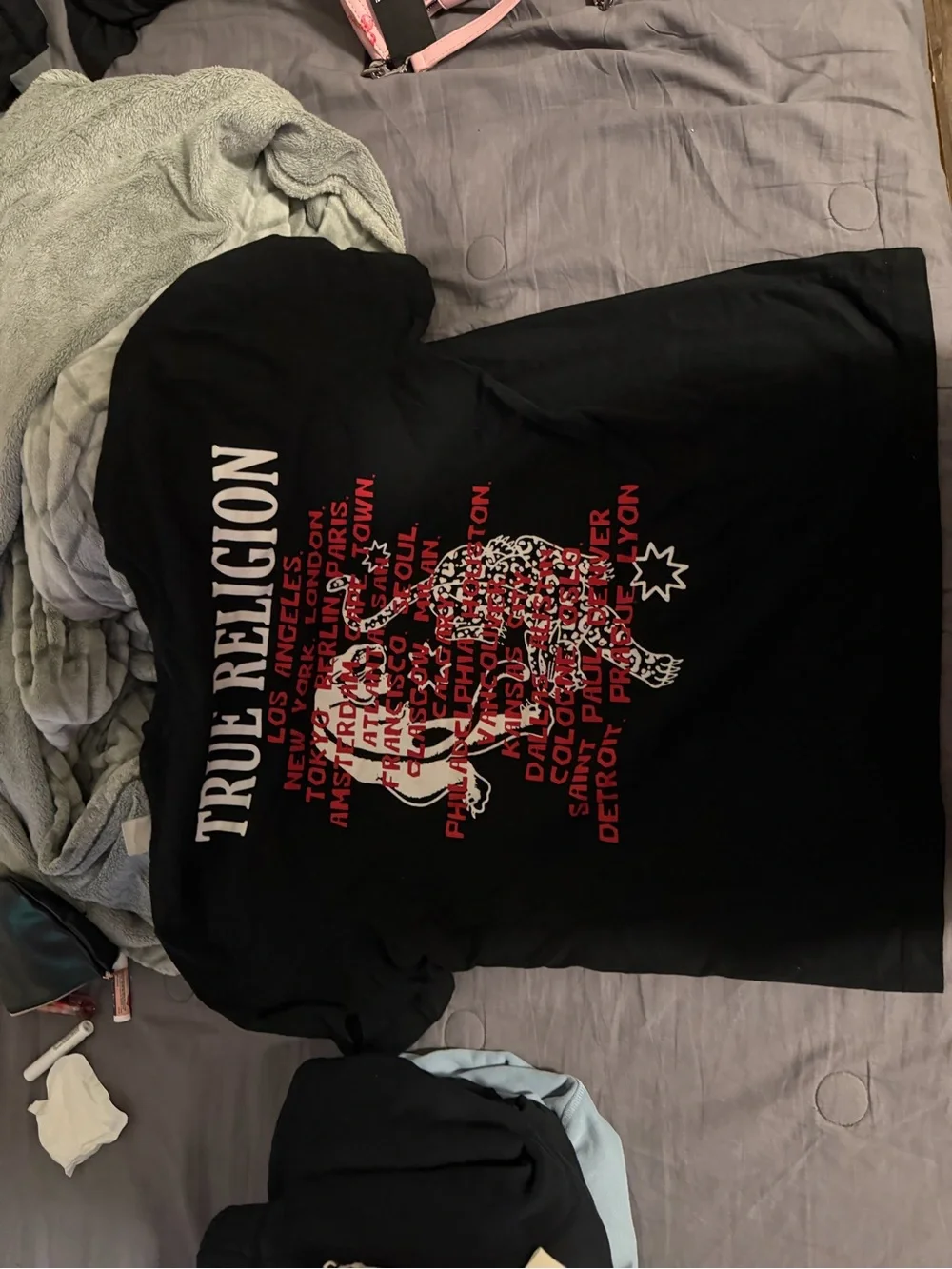 True Religion Black Shirt with Red and White Logo